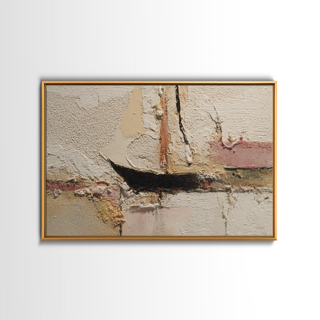 Tiny Sailboat under Open Sky Framed Canvas Print, Minimalist Art, Japanese Wall Art, Living Room Decor, Fine Art, Minimal, MIN-3x2-90