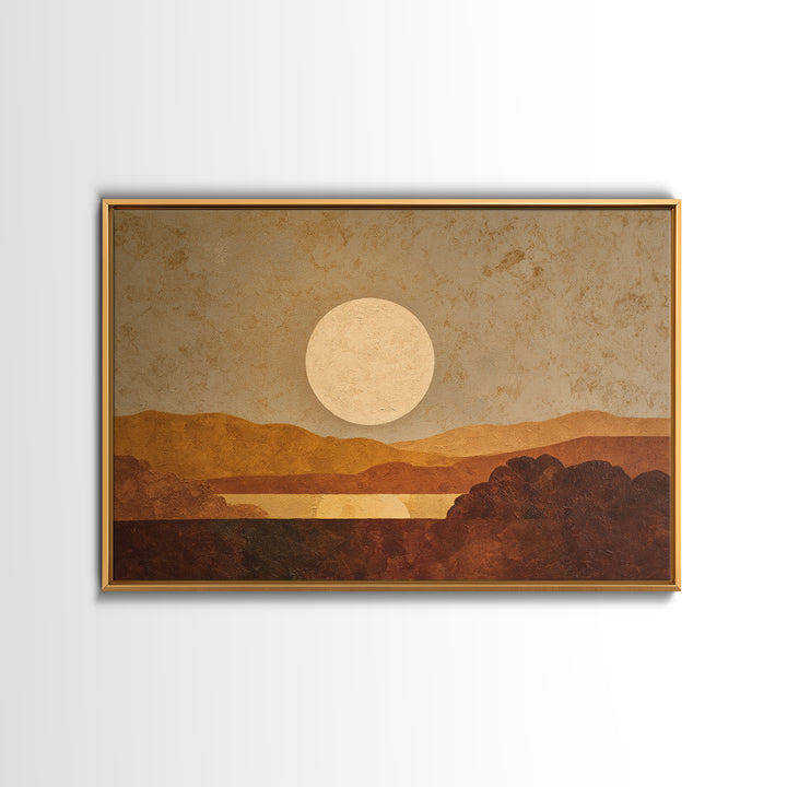 Simple Geometric Sun Framed Canvas Print, Minimalist Art, Boho, Living Room Decor, Abstract Art, Minimal, Abstract Painting, MIN-3x2-91