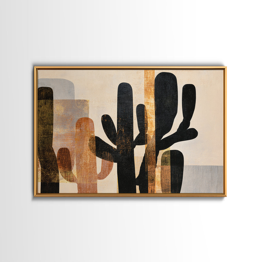 Black and White Cactus Silhouette Framed Canvas Print, Minimalist Art, Minimalist, Living Room Decor, Fine Art, Minimal, MIN-3x2-96