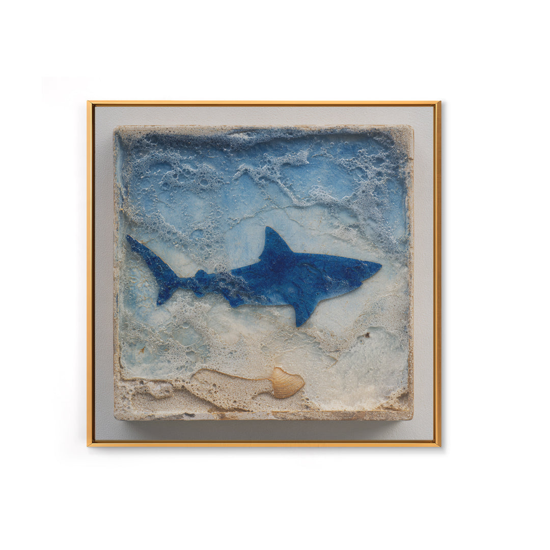 Shark Silhouette in Deep Blue Light Framed Canvas Print, Marine Life Art, Coastal Wall Art, Living Room Decor, Fine Art, Marine, MLA-1x1-12