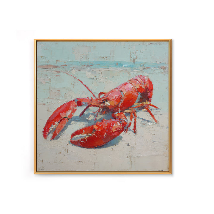 Lobster in Bold Coastal Red Palette Canvas Print, Marine Life Art, Coastal Wall Decor, Living Room Decor, Oil Painting, Marine, MLA-1x1-15