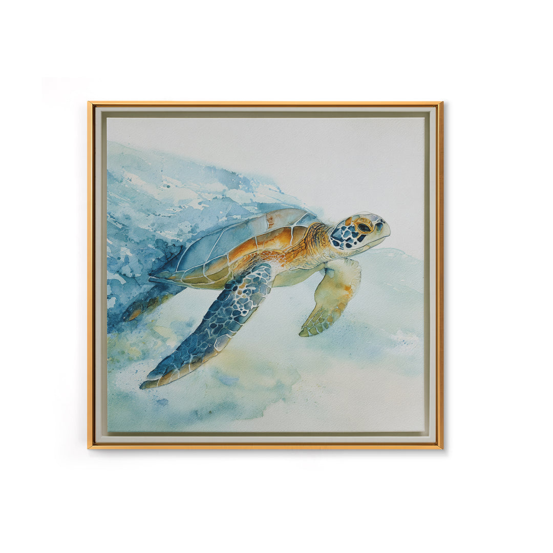 Sea Turtle Gliding Through Clear Blue Water Canvas Print, Marine Life Art, Coastal Home Decor, Living Room Decor, Marine, MLA-1x1-25