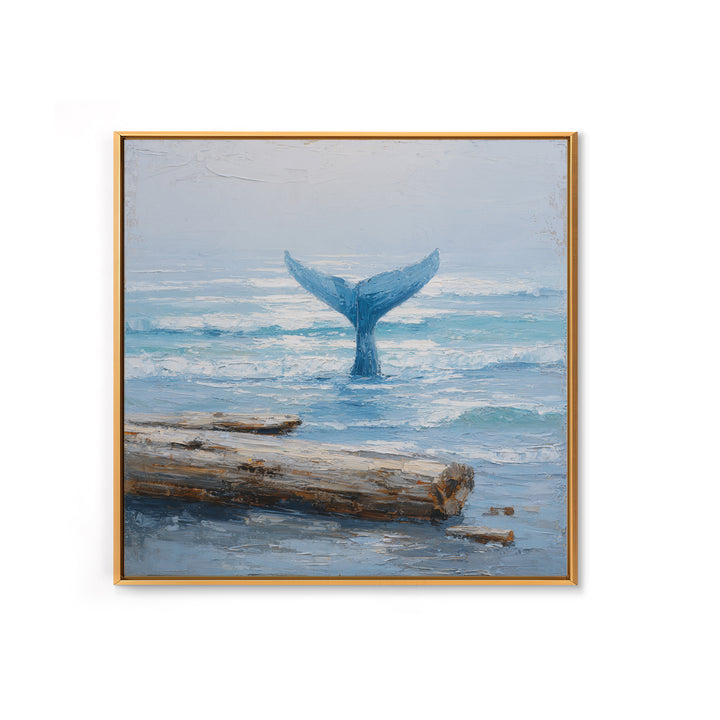 Whale Tail Rising from Misty Ocean Canvas Print, Marine Life Art, Kids Room Art, Living Room Decor, Fine Art, Marine, MLA-1x1-50
