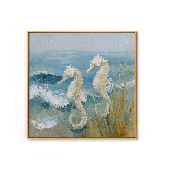 Seahorse Pair Among Sea Grass Framed Canvas Print, Marine Life Art, Nautical Art, Living Room Decor, Fine Art, Marine, MLA-1x1-53
