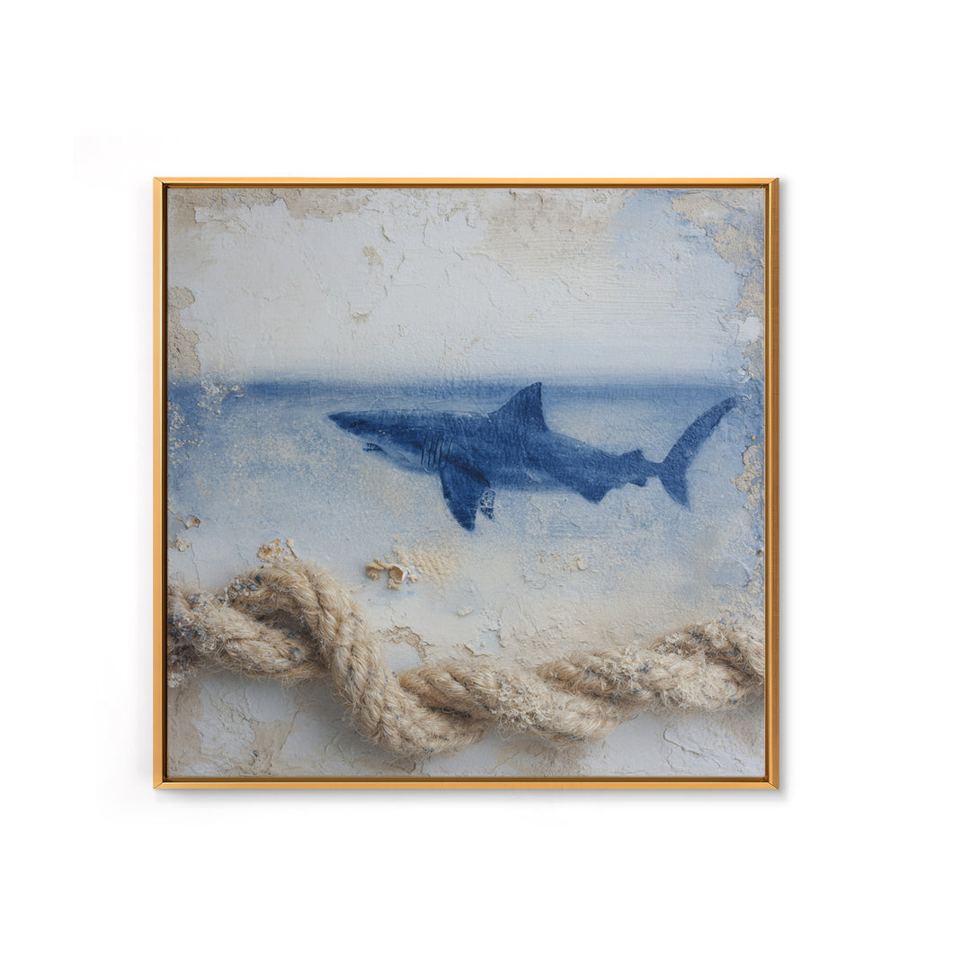 Shark Silhouette in Deep Blue Light Canvas Print, Marine Life Art, Fish Wall Art, Living Room Decor, Fine Art, Marine, MLA-1x1-60