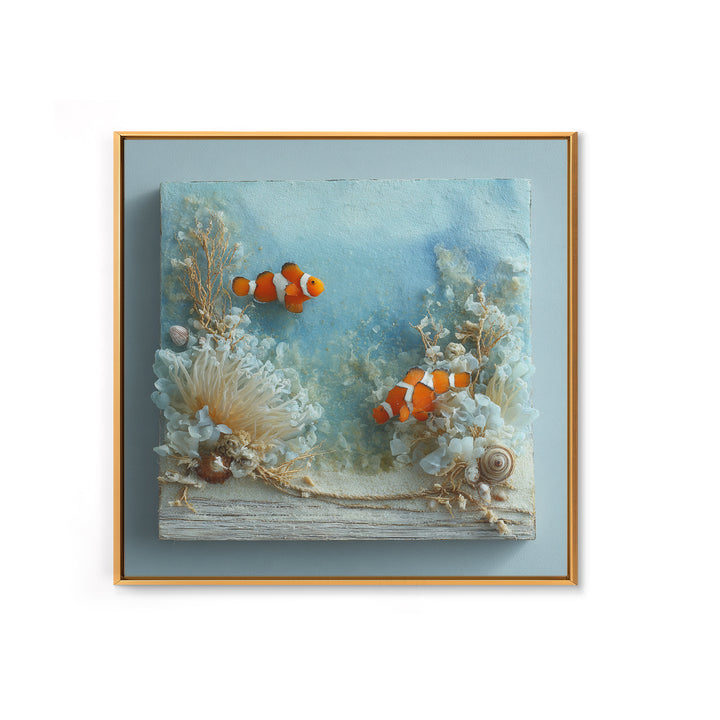 Clownfish Around Anemone Tentacles Framed Canvas Print, Marine Life Art, Nautical Art, Living Room Decor, Fine Art, Marine, MLA-1x1-68