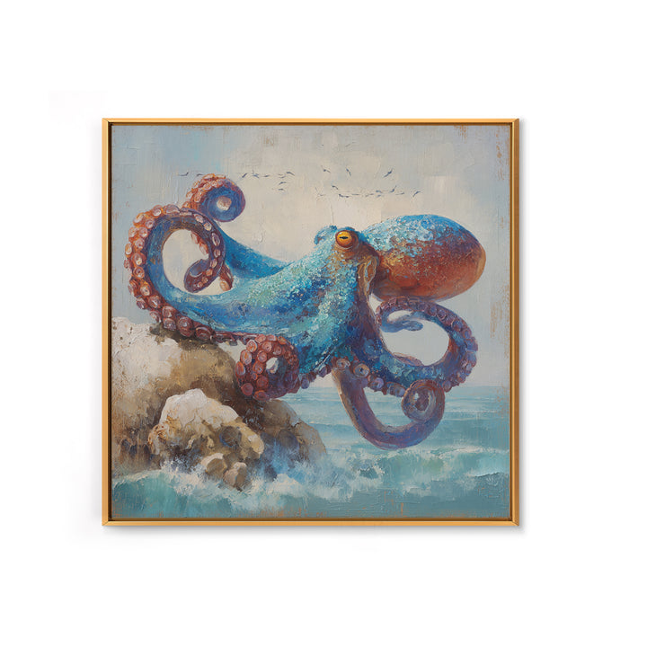 Octopus Curling Around Coral Canvas Print, Marine Life Art, Handmade Art, Living Room Decor, Fine Art, Marine, MLA-1x1-75