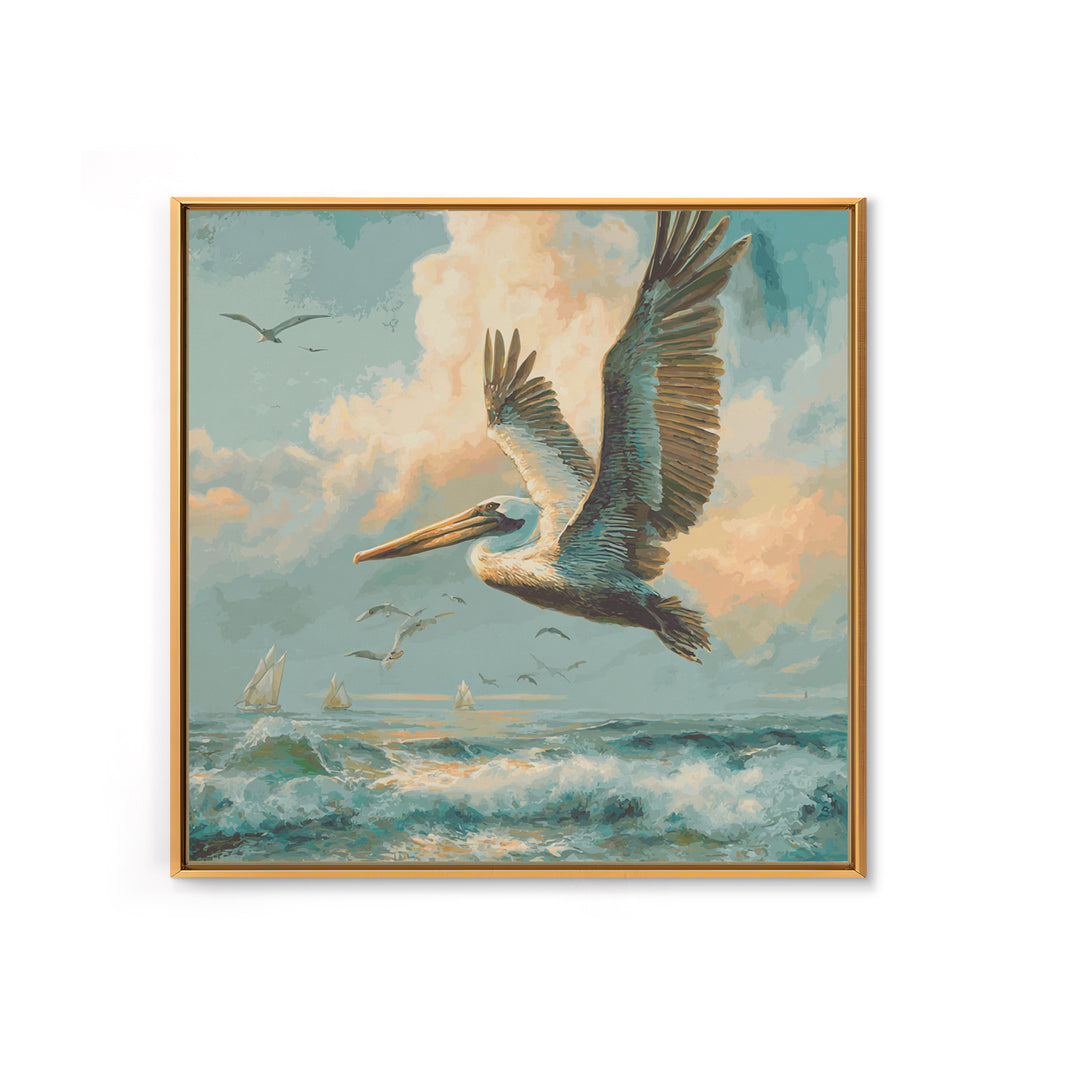 Pelican Diving Toward Fish Near Surface Canvas Print, Marine Life Art, Marine Life, Living Room Decor, Oil Painting, Marine, MLA-1x1-95
