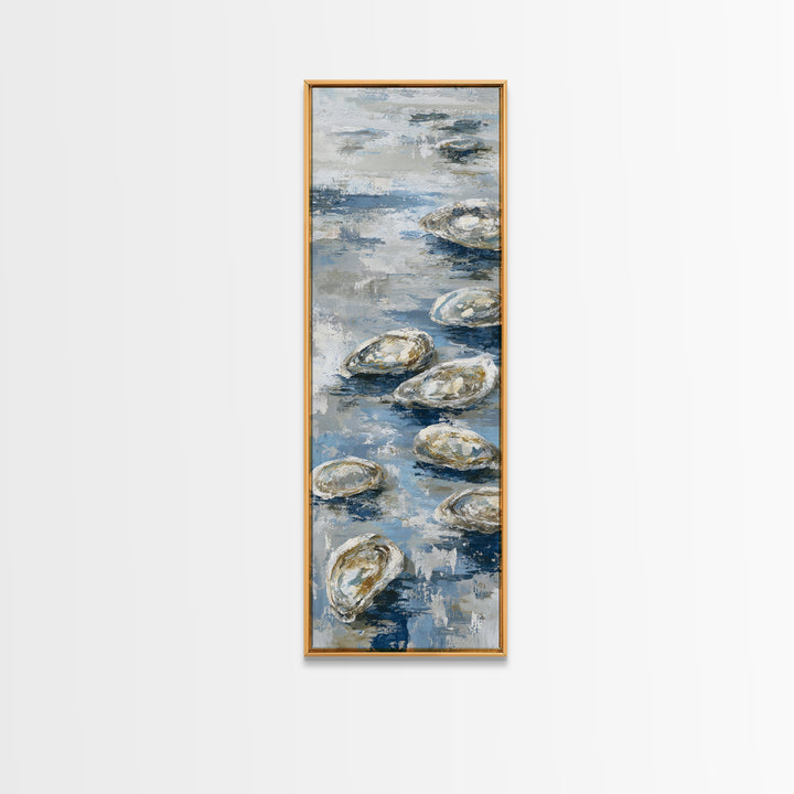 Oyster Shells with Pearly Highlights Canvas Print, Marine Life Art, Surf Poster, Living Room Decor, Fine Art, Marine, MLA-1x3-10