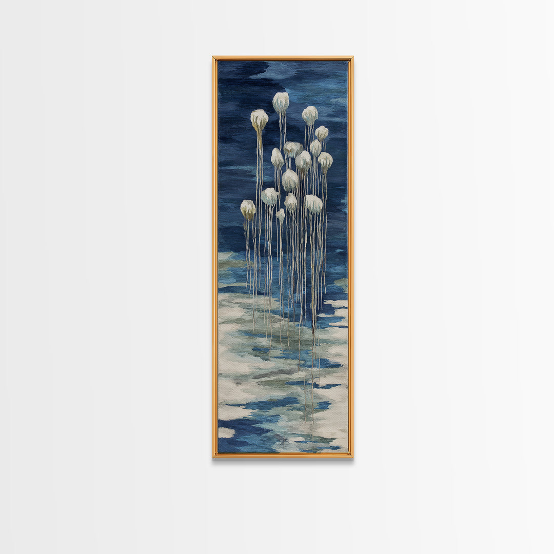 Jellyfish Floating in Luminous Dark Water Canvas Print, Marine Life Art, Fish Art, Living Room Decor, Fine Art, Marine, MLA-1x3-42