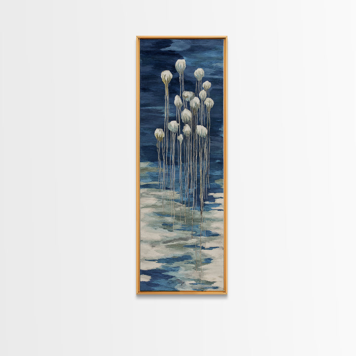 Jellyfish Floating in Luminous Dark Water Canvas Print, Marine Life Art, Fish Art, Living Room Decor, Fine Art, Marine, MLA-1x3-42