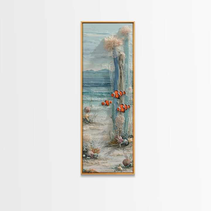Clownfish Around Anemone Tentacles Canvas Print, Marine Life Art, Statement Artwork, Living Room Decor, Fine Art, Marine, MLA-1x3-56