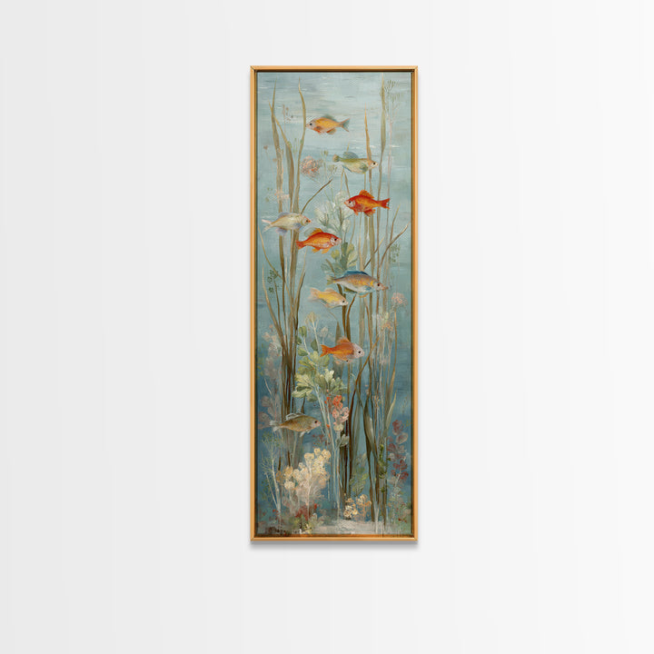 Coral Reef Panorama Framed Canvas Print, Marine Life Art, Pastel Wall Art, Living Room Decor, Oil Painting, Marine, MLA-1x3-69