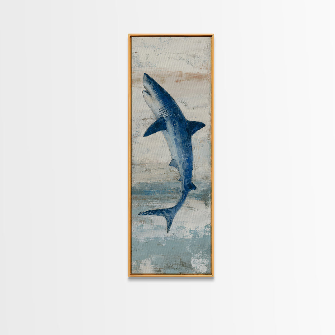 Shark Silhouette in Deep Blue Light Canvas Print, Marine Life Art, Art Print, Living Room Decor, Fine Art, Marine, Coastal Art, MLA-1x3-72