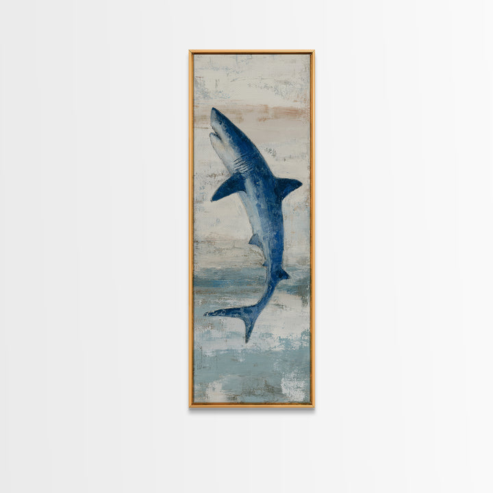 Shark Silhouette in Deep Blue Light Canvas Print, Marine Life Art, Art Print, Living Room Decor, Fine Art, Marine, Coastal Art, MLA-1x3-72