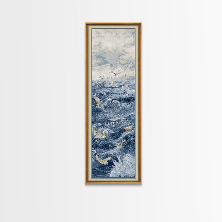 Squid in a Mysterious Midnight Sea Framed Canvas Print, Marine Life Art, Room Decor, Living Room Decor, Fine Art, Marine, MLA-1x3-79