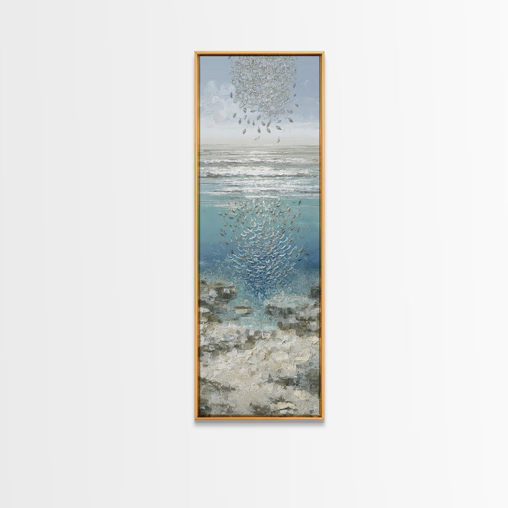 School of Fish Forming a Silver Spiral Canvas Print, Marine Life Art, Minimalist Decor, Living Room Decor, Fine Art, Marine, MLA-1x3-88