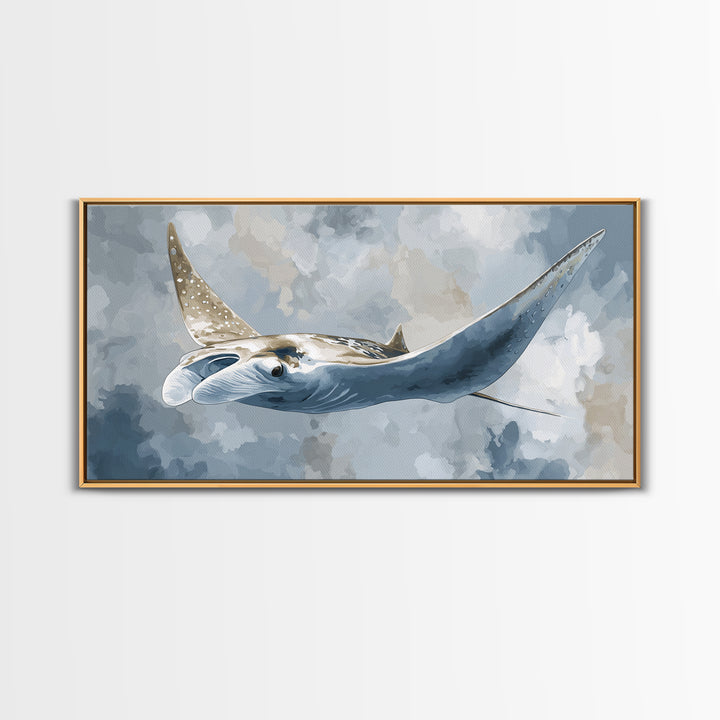 Manta Ray Flying Through Underwater Light Framed Canvas Print, Marine Life Art, Home Decor, Living Room Decor, Fine Art, Marine, MLA-2x1-10
