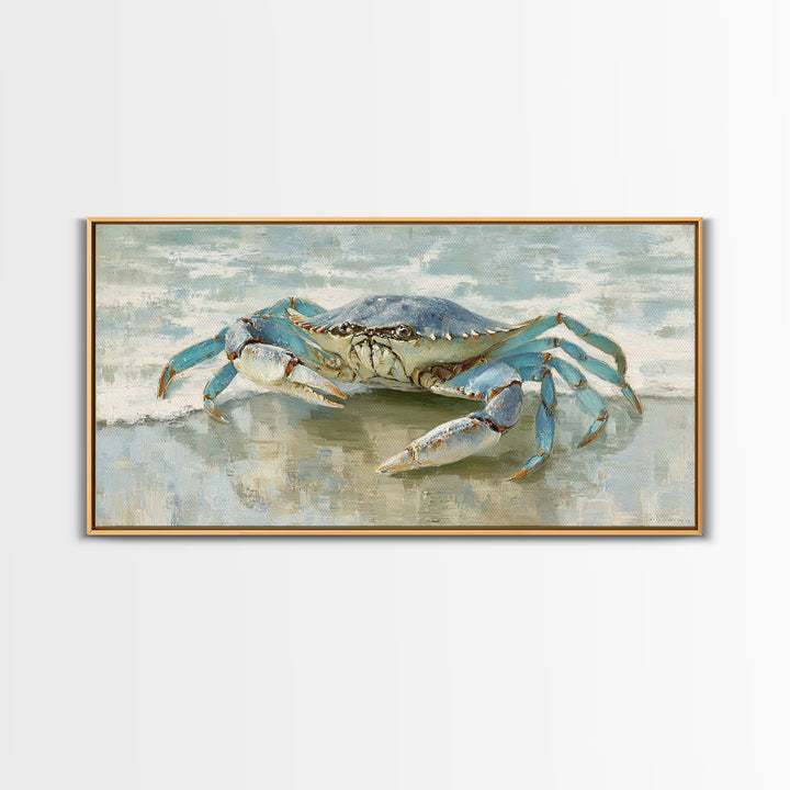 Blue Crab with Painterly Shell Texture Framed Canvas Print, Marine Life Art, Modern Art Print, Living Room Decor, Marine, MLA-2x1-6