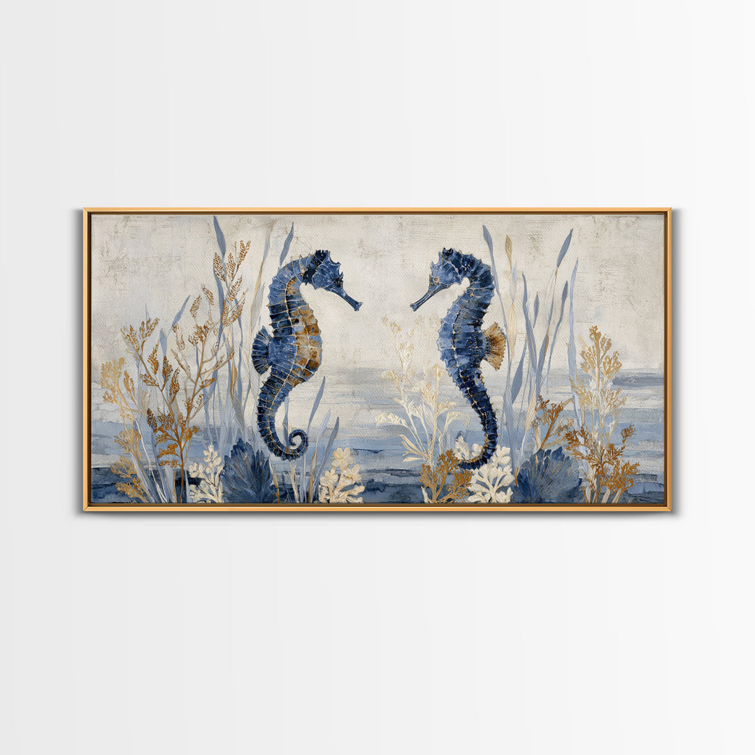 Seahorse Pair Among Sea Grass Canvas Print, Marine Life Art, Luxury Decor, Living Room Decor, Fine Art, Marine, Beach Decor, MLA-2x1-73