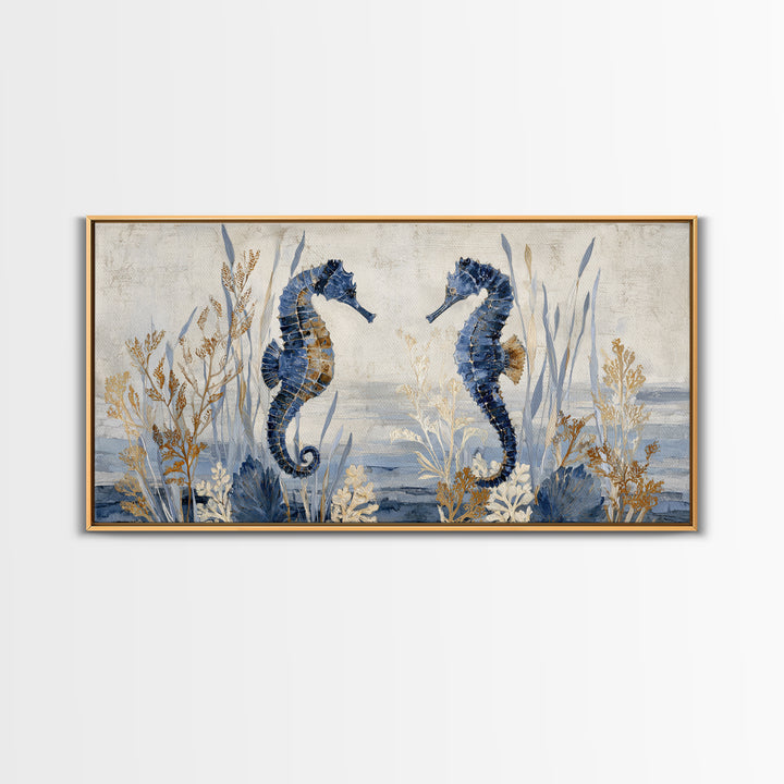 Seahorse Pair Among Sea Grass Canvas Print, Marine Life Art, Luxury Decor, Living Room Decor, Fine Art, Marine, Beach Decor, MLA-2x1-73