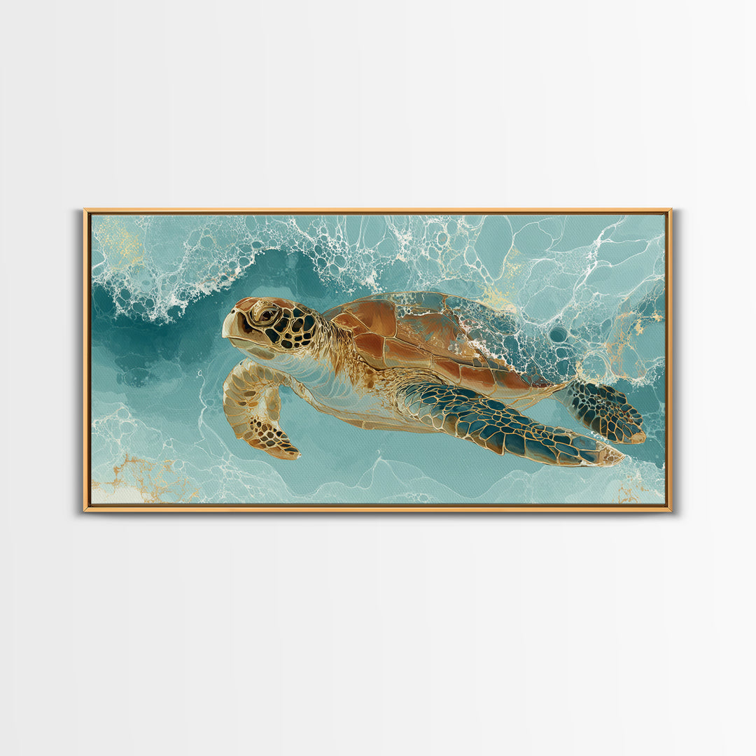 Sea Turtle Gliding Through Clear Blue Water Canvas Print, Marine Life Art, Minimalist Decor, Living Room Decor, Marine, MLA-2x1-93