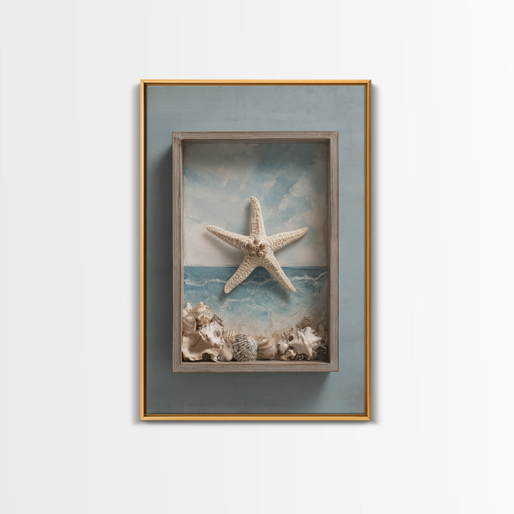 Starfish and Shells Natural Specimen Layout Canvas Print, Marine Life Art, Fine Art Print, Living Room Decor, Fine Art, Marine, MLA-2x3-45