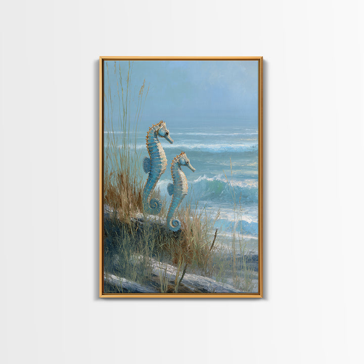 Seahorse Pair Among Sea Grass Framed Canvas Print, Marine Life Art, Contemporary Art, Living Room Decor, Fine Art, Marine, MLA-2x3-85