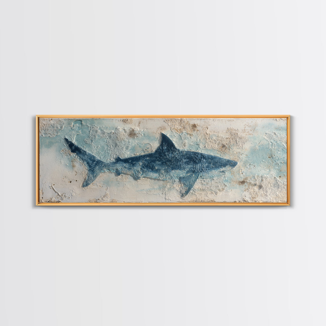 Shark Silhouette in Deep Blue Light Canvas Print, Marine Life Art, Fish Art, Living Room Decor, Abstract Art, Marine, MLA-3x1-100