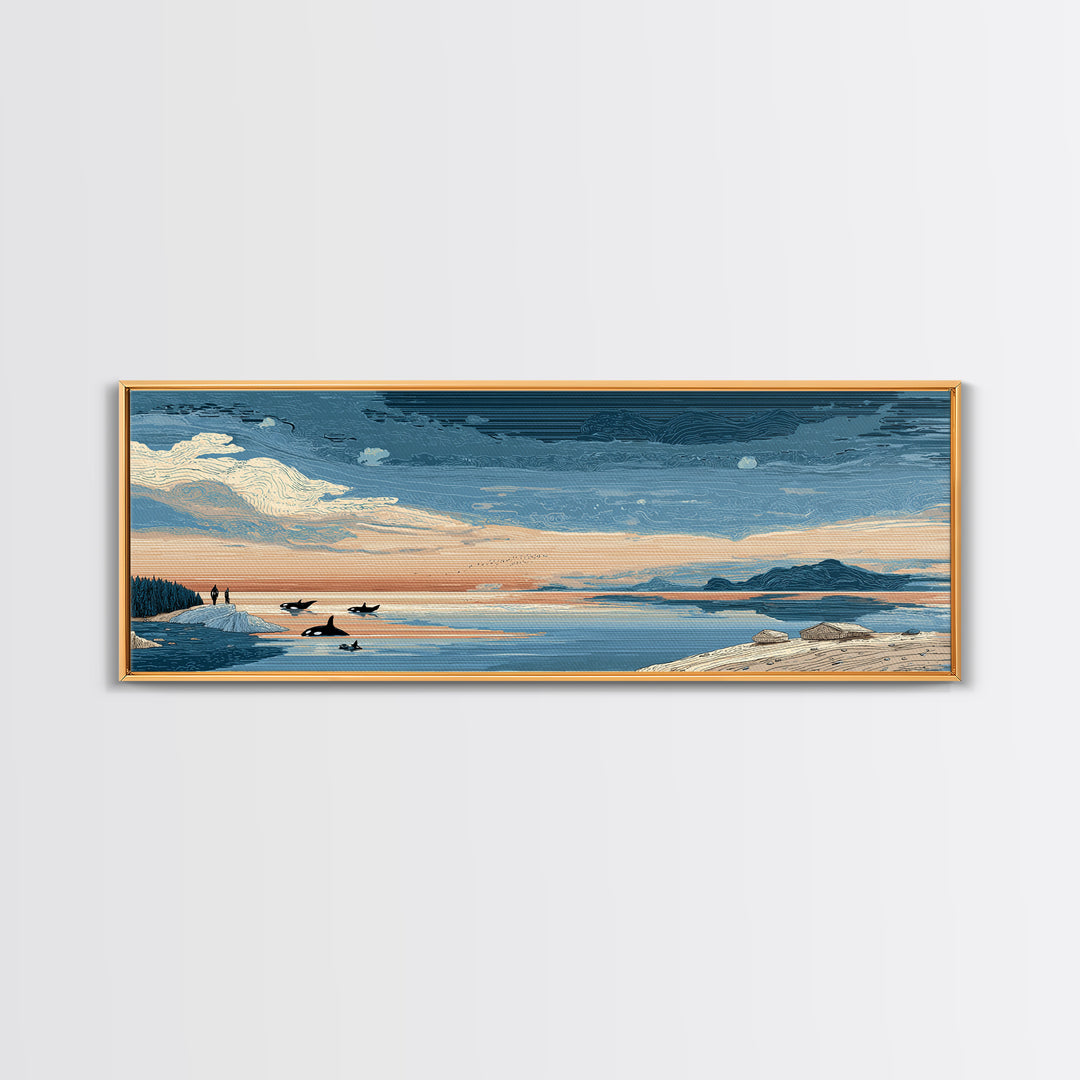 Orca Beneath Northern Lights Canvas Print, Marine Life Art, Whale Art, Living Room Decor, Fine Art, Marine, Boho Decor, MLA-3x1-24