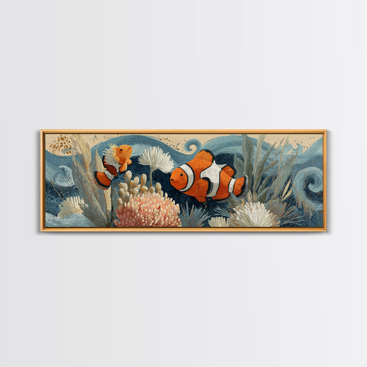 Clownfish Around Anemone Tentacles Canvas Print, Marine Life Art, Marine Life, Living Room Decor, Fine Art, Marine, Art Print, MLA-3x1-36