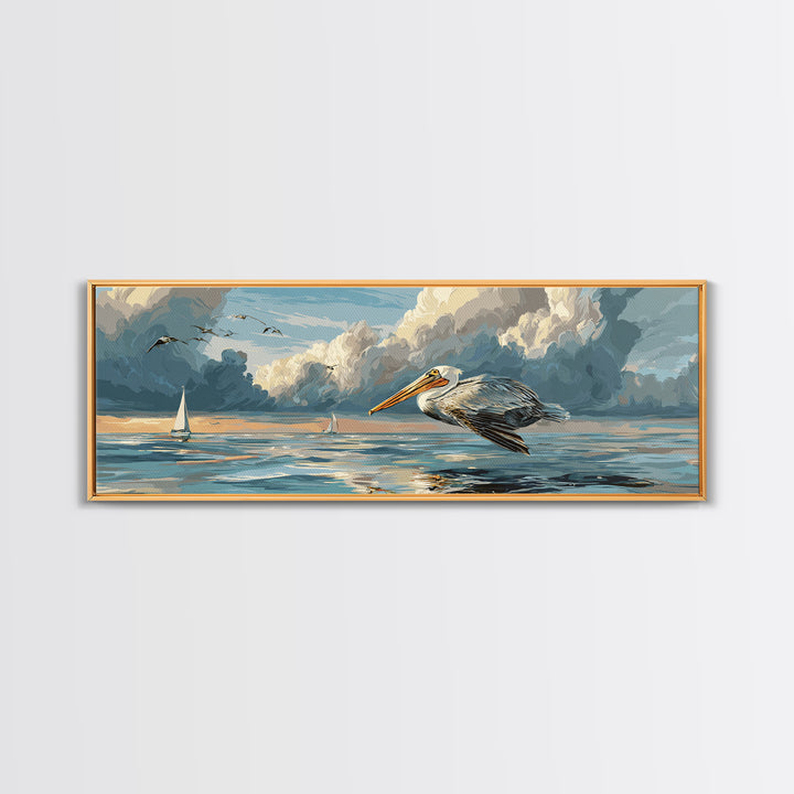 Pelican Diving Toward Fish Near Surface Canvas Print, Marine Life Art, Marine Life, Living Room Decor, Fine Art, Marine, MLA-3x1-39