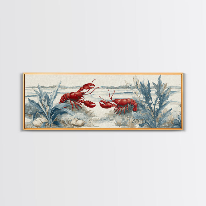 Lobster in Bold Coastal Red Palette Framed Canvas Print, Marine Life Art, Tropical Wall Art, Living Room Decor, Marine, MLA-3x1-7