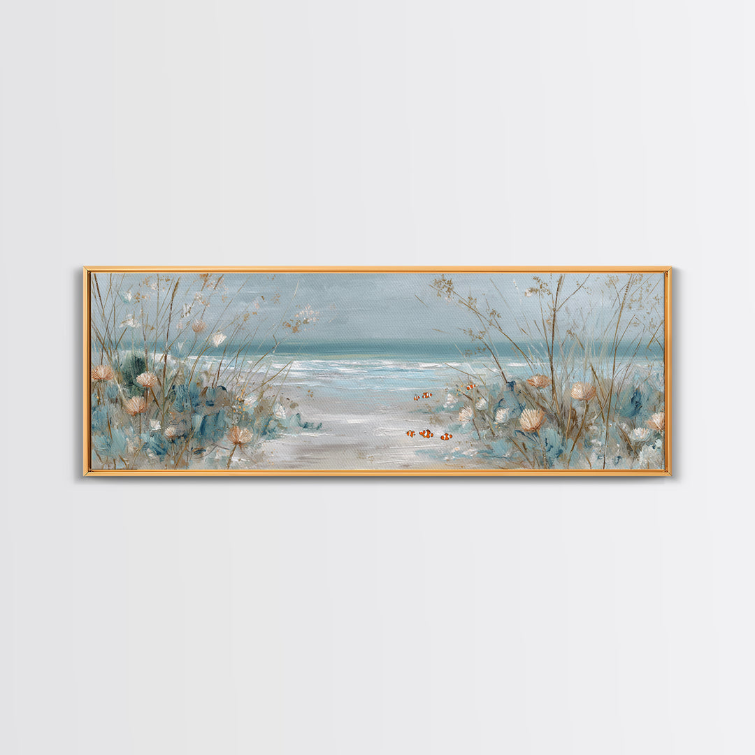 Clownfish Around Anemone Tentacles Framed Canvas Print, Marine Life Art, Contemporary Art, Living Room Decor, Fine Art, Marine, MLA-3x1-84