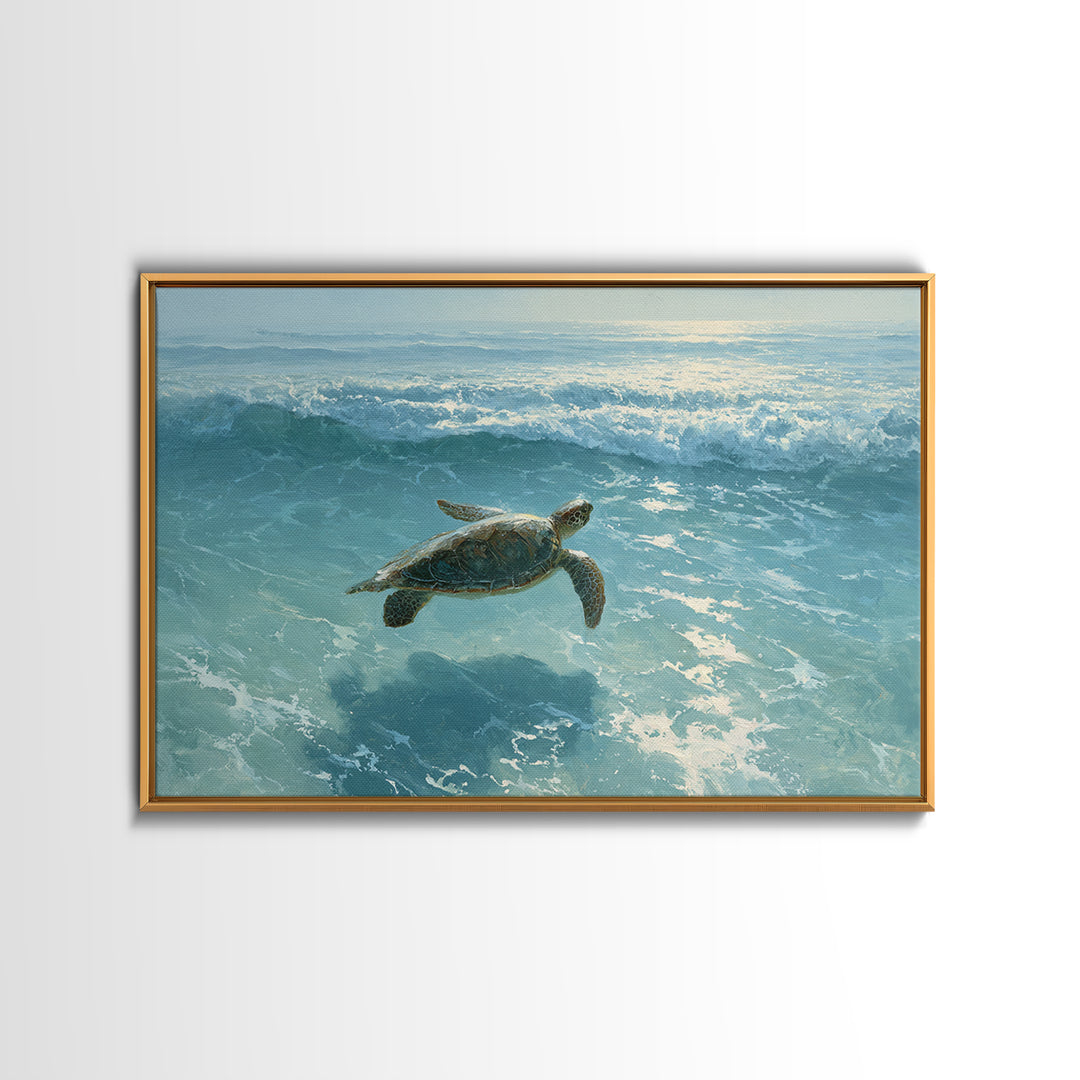 Sea Turtle Gliding Through Clear Blue Water Canvas Print, Marine Life Art, Surf Poster, Living Room Decor, Fine Art, Marine, MLA-3x2-29