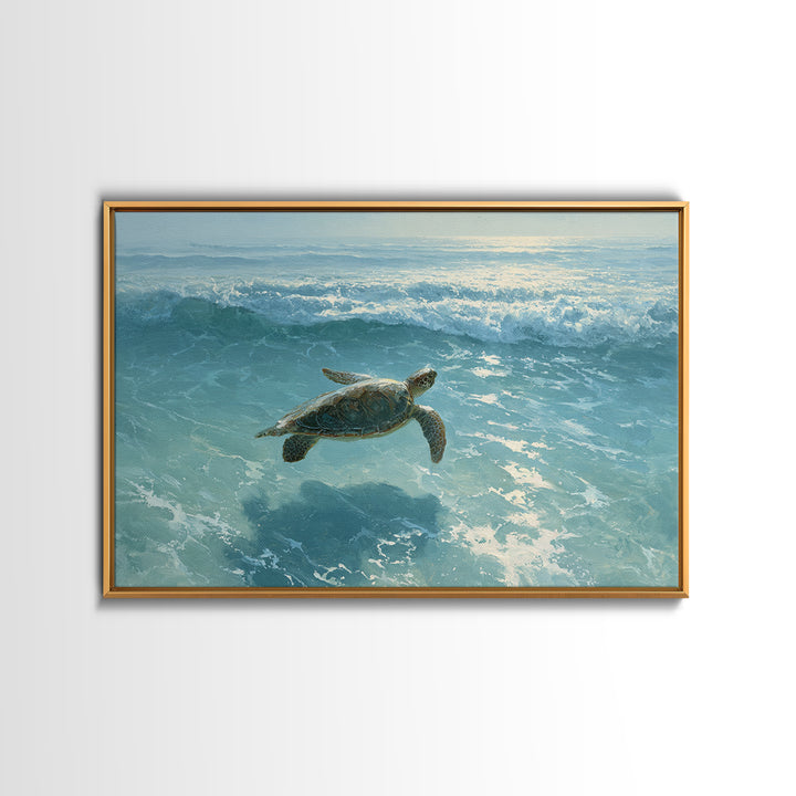 Sea Turtle Gliding Through Clear Blue Water Canvas Print, Marine Life Art, Surf Poster, Living Room Decor, Fine Art, Marine, MLA-3x2-29