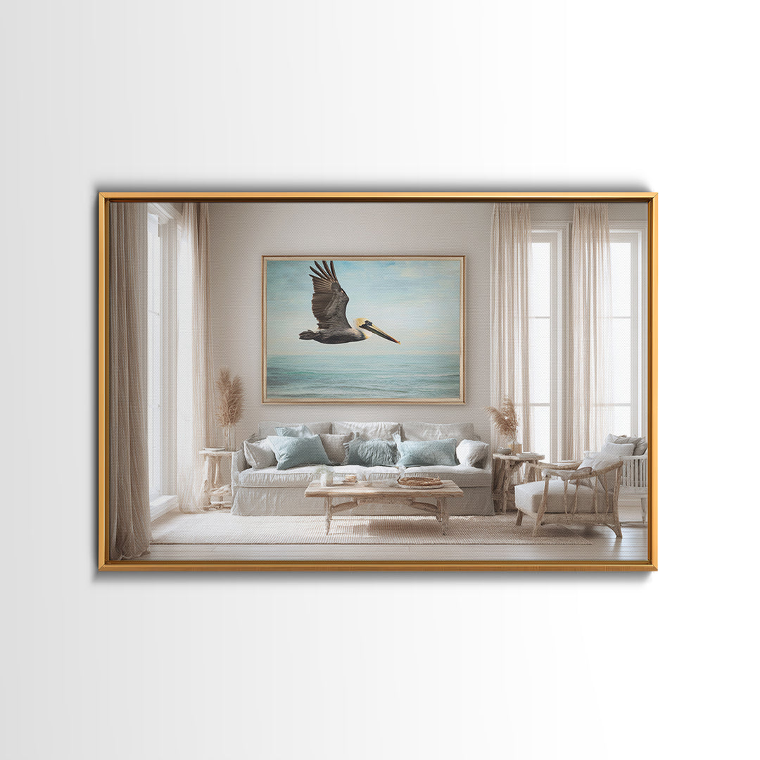 Pelican Diving Toward Fish Near Surface Canvas Print, Marine Life Art, Statement Artwork, Living Room Decor, Fine Art, Marine, MLA-3x2-3