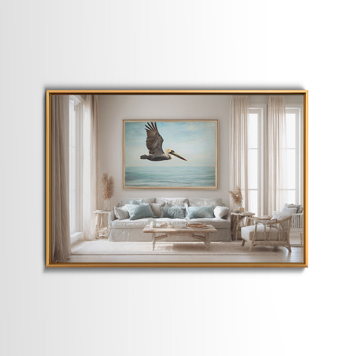 Pelican Diving Toward Fish Near Surface Canvas Print, Marine Life Art, Statement Artwork, Living Room Decor, Fine Art, Marine, MLA-3x2-3