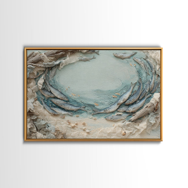 School of Fish Forming a Silver Spiral Canvas Print, Marine Life Art, Minimalist Decor, Living Room Decor, Fine Art, Marine, MLA-3x2-32