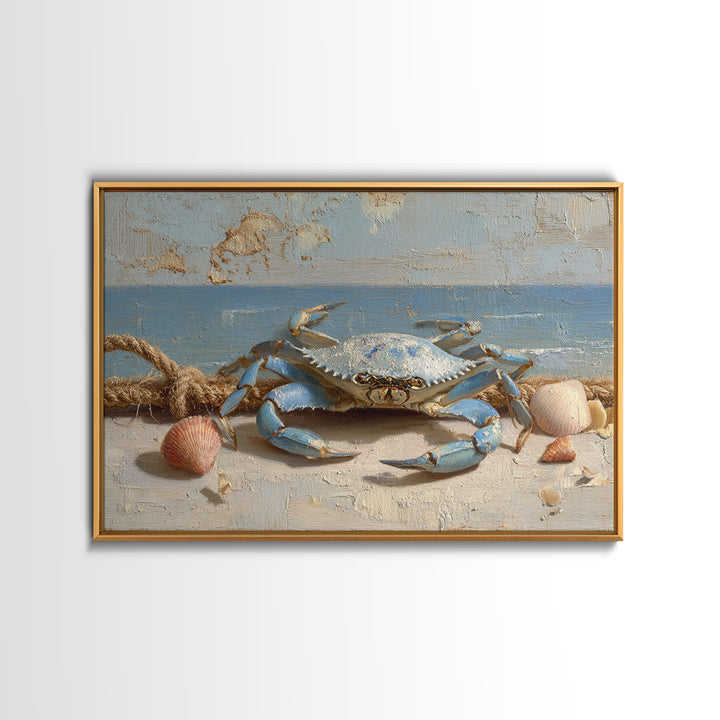 Blue Crab with Painterly Shell Texture Canvas Print, Marine Life Art, Printable Wall Art, Living Room Decor, Fine Art, Marine, MLA-3x2-62