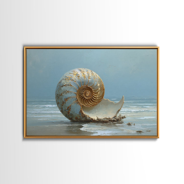 Nautilus Shell Study Framed Canvas Print, Marine Life Art, Neutral Decor, Living Room Decor, Fine Art, Marine, Wall Art, MLA-3x2-63