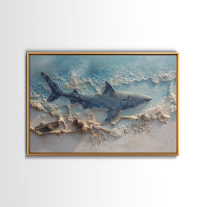 Shark Silhouette in Deep Blue Light Canvas Print, Marine Life Art, Fish Art, Living Room Decor, Marine, Modern Art Print, MLA-3x2-88