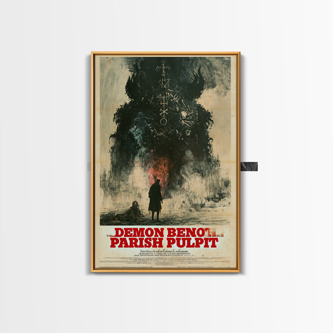 The Demon Beneath The Parish Pulpit, German Horror Film Poster, Retro Gothic Cinema Art, Vintage Halloween Wall Art, Framed Canvas Print