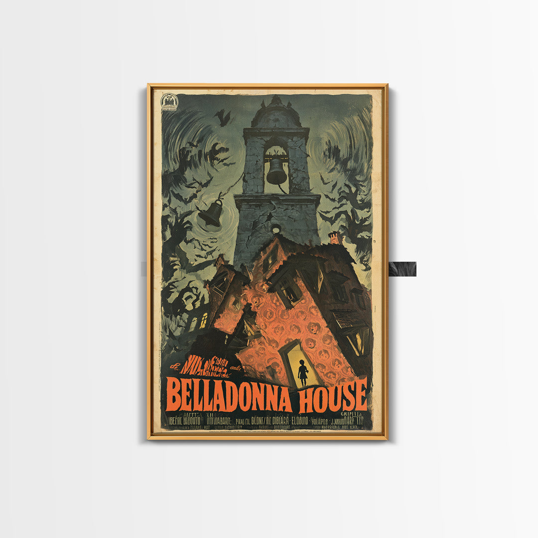 The Black Veil Of Belladonna House, Italian Horror Film Poster, Retro Gothic Cinema Art, Vintage Halloween Wall Art, Framed Canvas Print