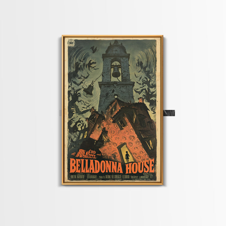 The Black Veil Of Belladonna House, Italian Horror Film Poster, Retro Gothic Cinema Art, Vintage Halloween Wall Art, Framed Canvas Print