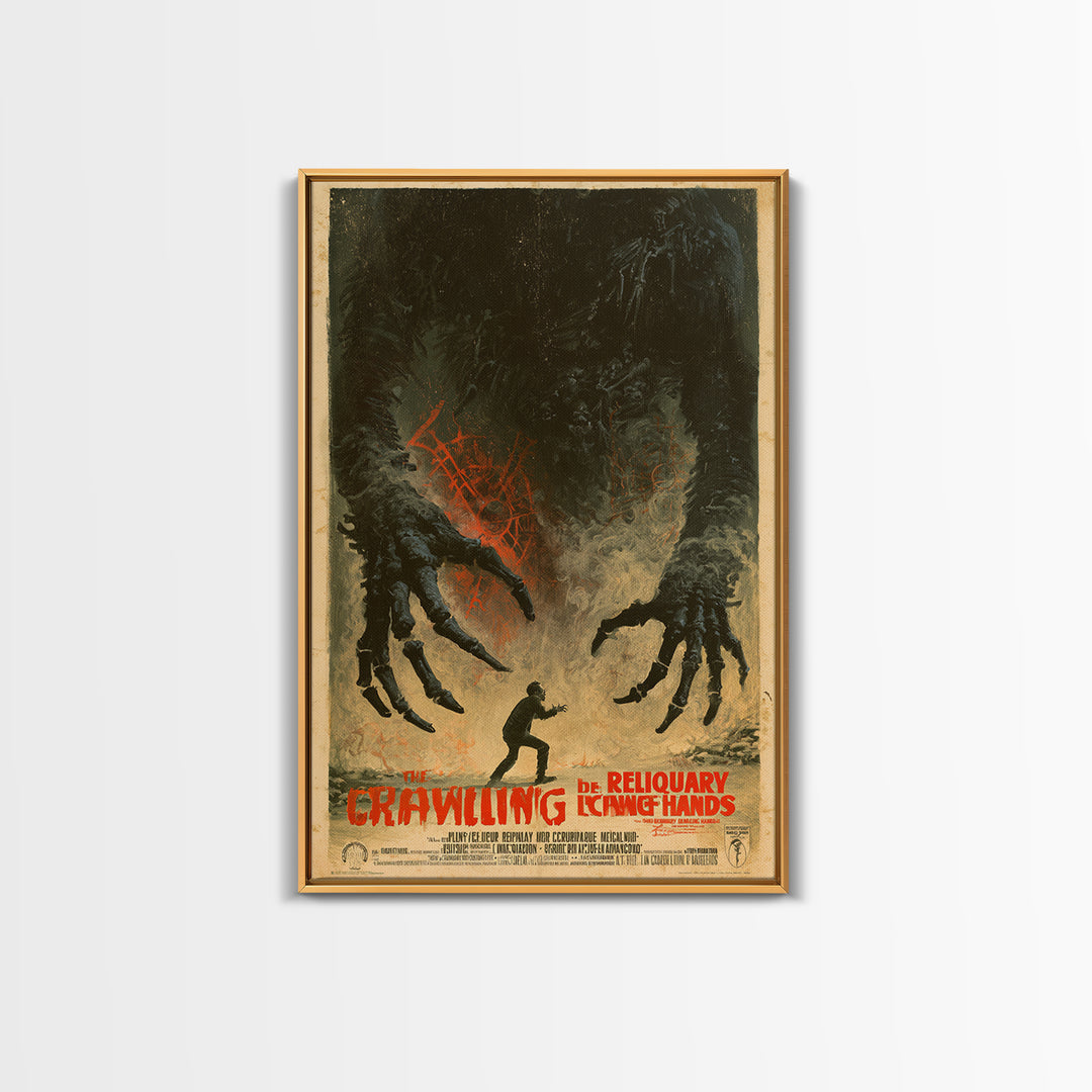 The Reliquary Of Crawling Hands, French Horror Film Poster, Retro Gothic Cinema Art, Vintage Halloween Wall Art, Framed Canvas Print