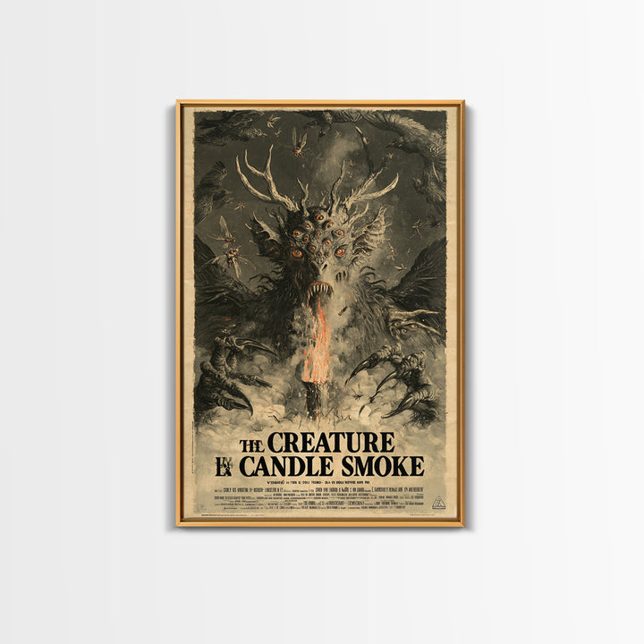 The Creature In The Candle Smoke, French Horror Film Poster, Retro Gothic Cinema Art, Vintage Halloween Wall Art, Framed Canvas Print