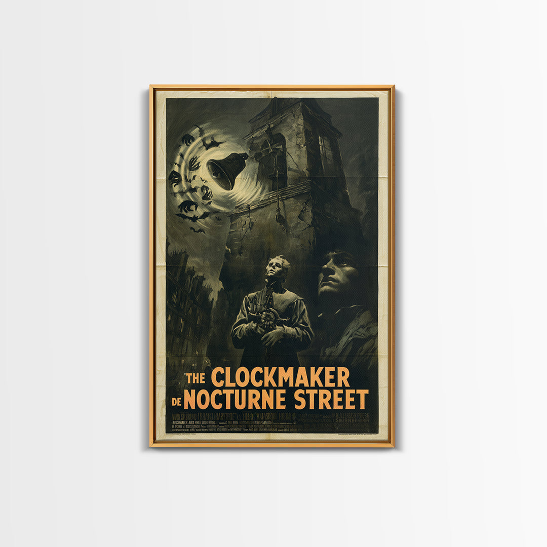 The Clockmaker Of Nocturne Street, French Horror Film Poster, Retro Gothic Cinema Art, Vintage Halloween Wall Art, Framed Canvas Print