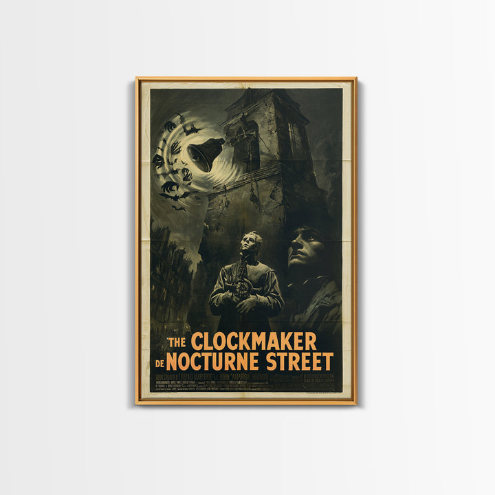 The Clockmaker Of Nocturne Street, French Horror Film Poster, Retro Gothic Cinema Art, Vintage Halloween Wall Art, Framed Canvas Print