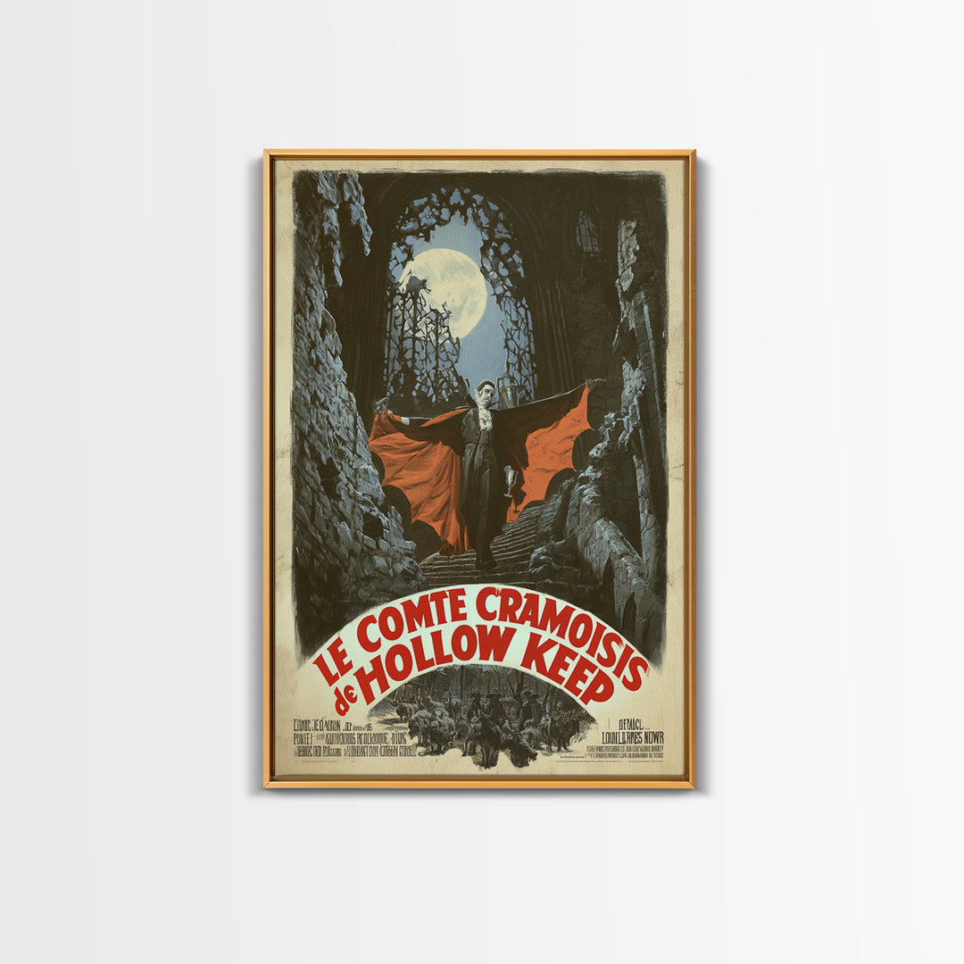 The Crimson Count Of Hollow Keep, French Horror Film Poster, Retro Gothic Cinema Art, Vintage Halloween Wall Art, Framed Canvas Print